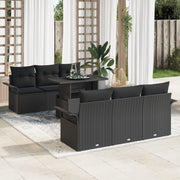 Set Divani Giardino 7 Pezzi Cuscini Nero Rattan Polietilene