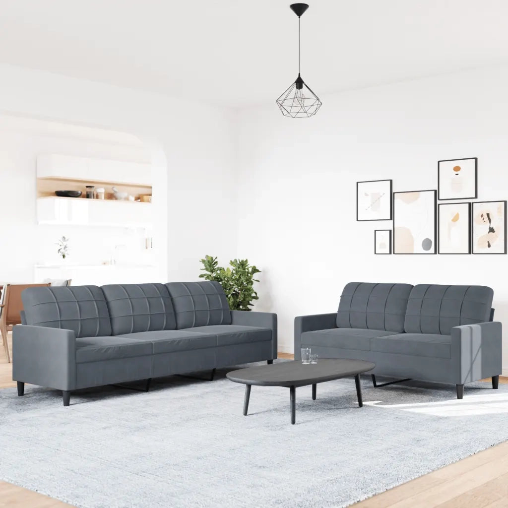 Set di Divani 2 pz con Cuscini Grigio Scuro in Velluto 3278472