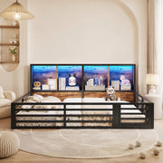 DESMIU Letto bambino 140 × 200 cm con vani laterali, LED e sponda, senza materasso, in MDF e metallo, nero