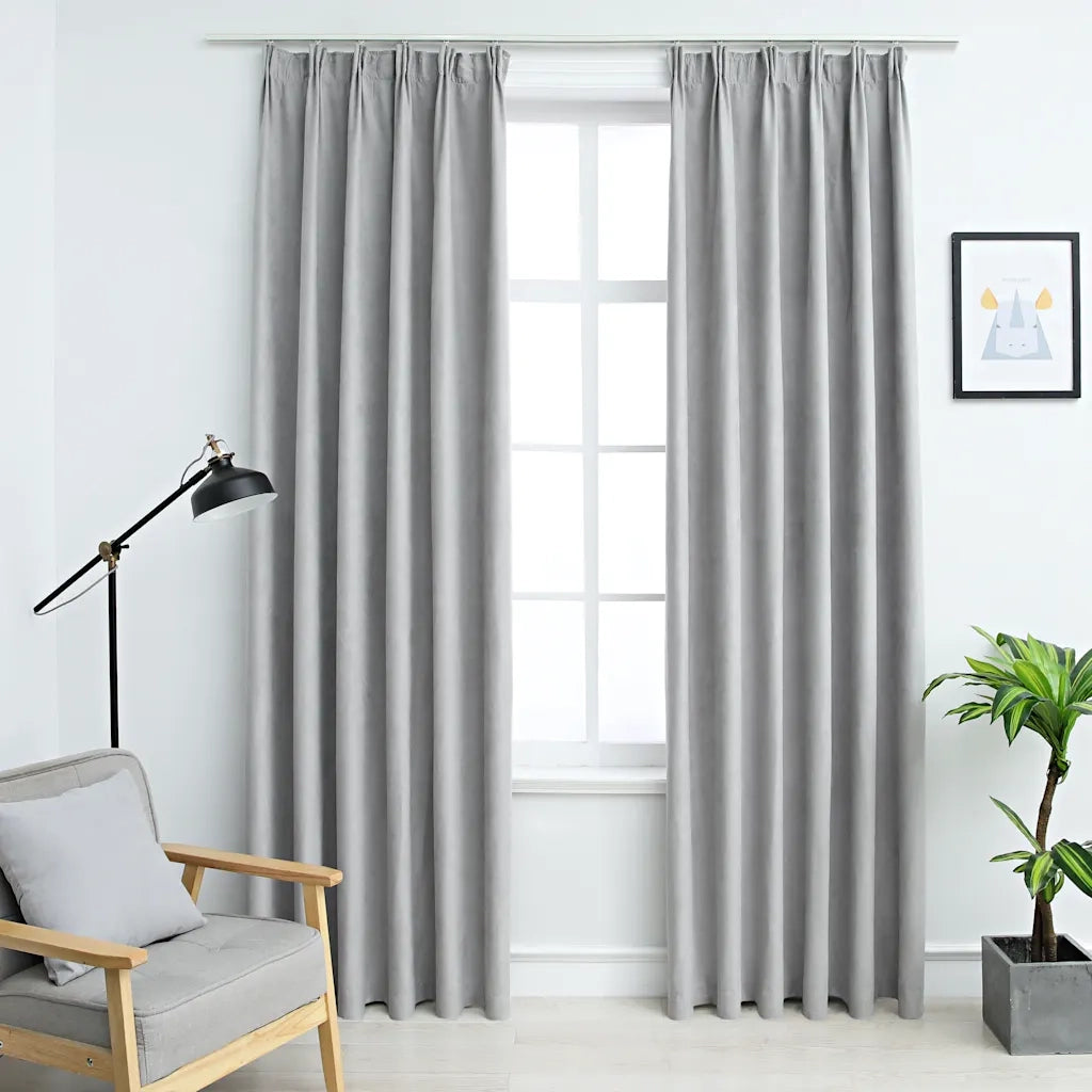 Tende Oscuranti | Tende Blackout con Ganci 2 pz Grigie 140x225 cm