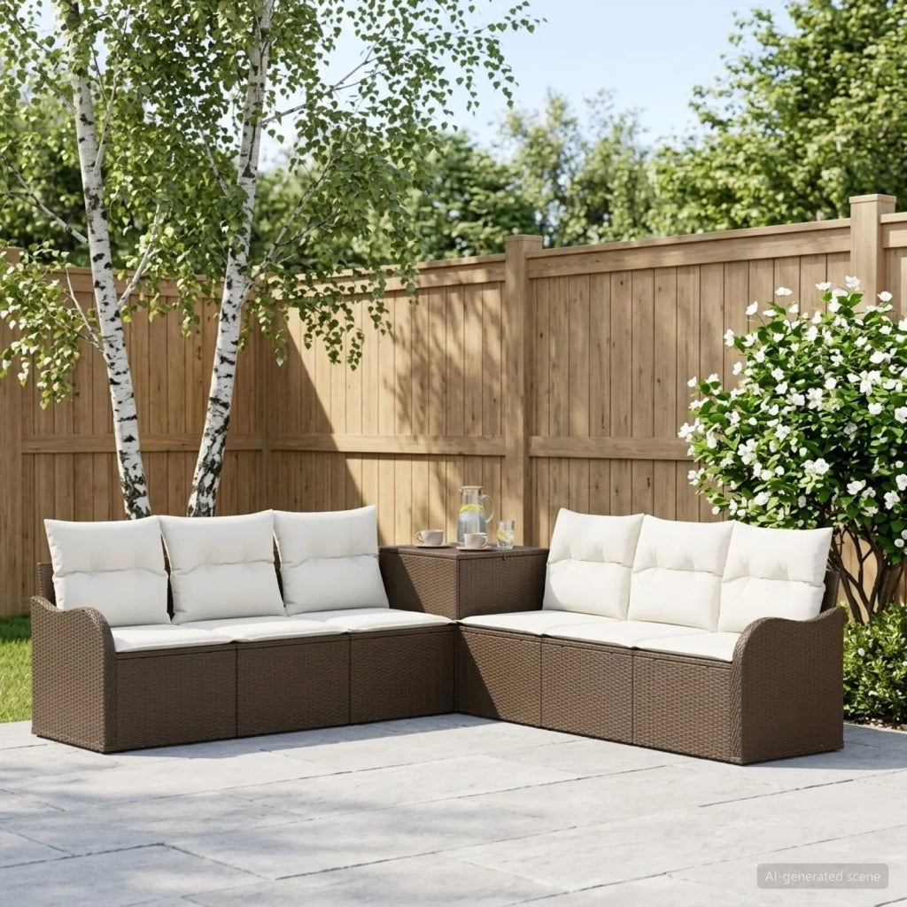 Set di divani 7 pz Marrone e Bianco Crema 3448680