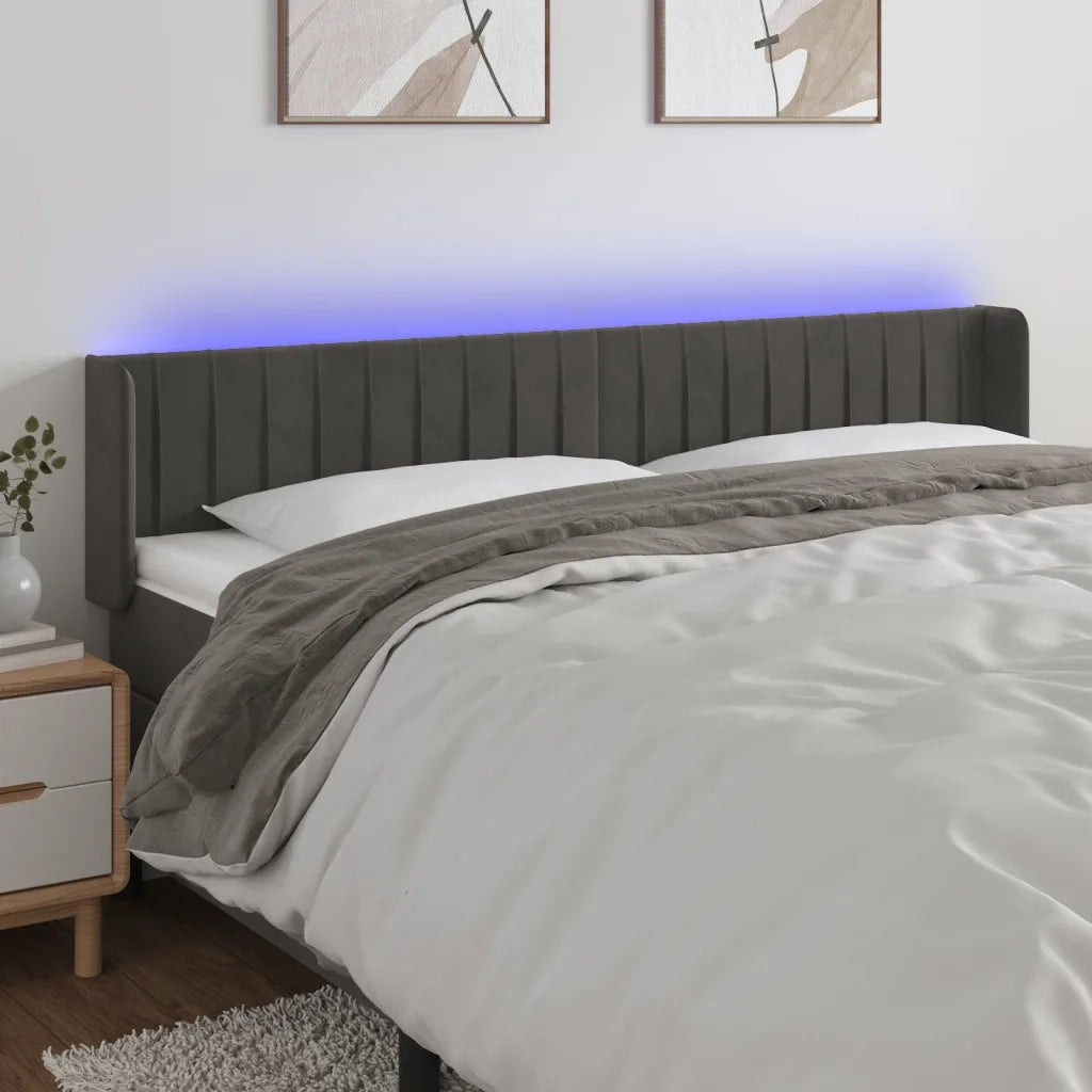 Testiera a LED-Testata con LED Grigio Scuro 183x16x78/88 cm in Velluto 327918