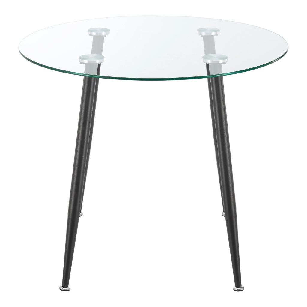 Tavolo Rotondo Humppila Piano in Vetro Ø87 Gambe in Acciaio Nero [en.casa]
