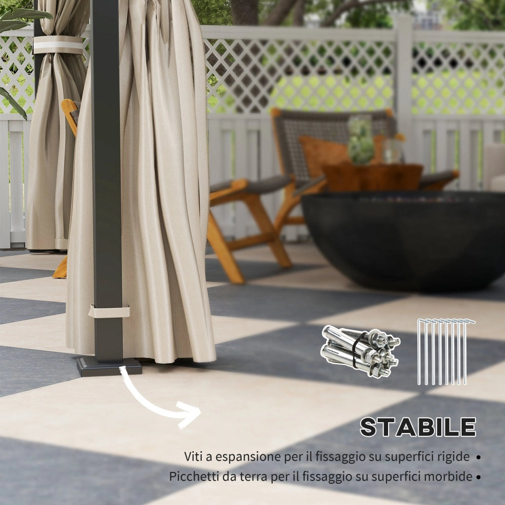 Gazebo da Giardino 370x303x290 cm Tende Laterali e Zanzariere Beige