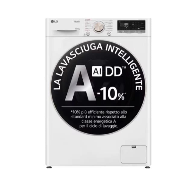 Lavasciuga a Carico Frontale LG D4R7011TSWG Serie R7 11 Kg Lavaggio Classe A-10% 6 Kg Asciugatura Classe D 1360 Giri (A85×L60×P56,5) Wi-Fi Bianco
