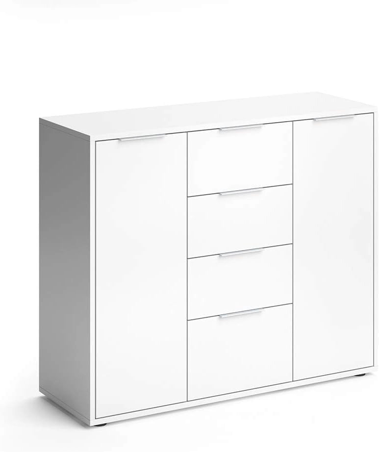 Cassettiera per camera da letto Leon, Bianco, 35 x 84 cm, adatto per riporre abiti e oggetti di uso quotidiano