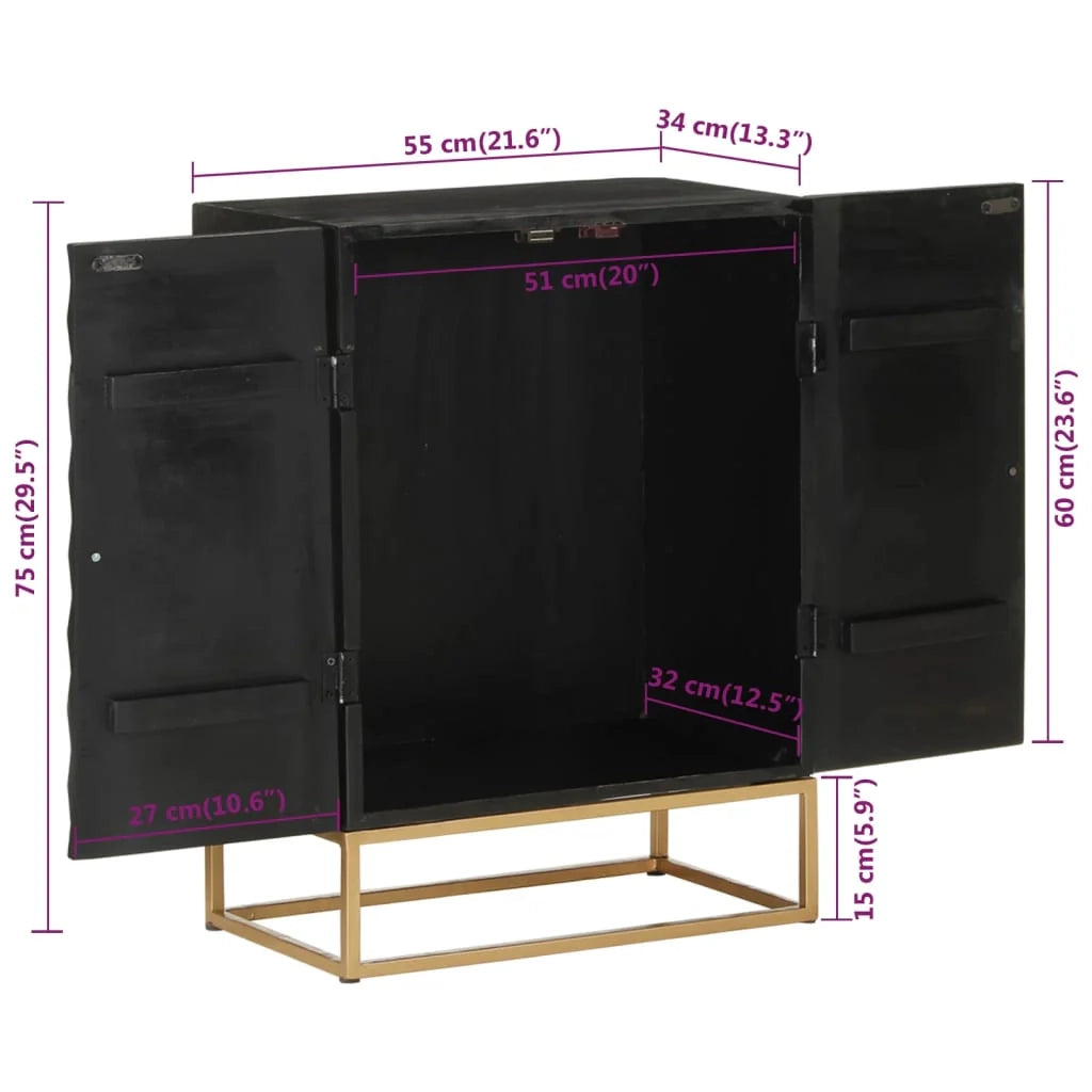 Buffet credenza cassettiera armadio mobile contenitore organizer per cucina soggiorno salotto 55 x 34 x 75 cm legno massello di mango e ferro nero 02_0035953