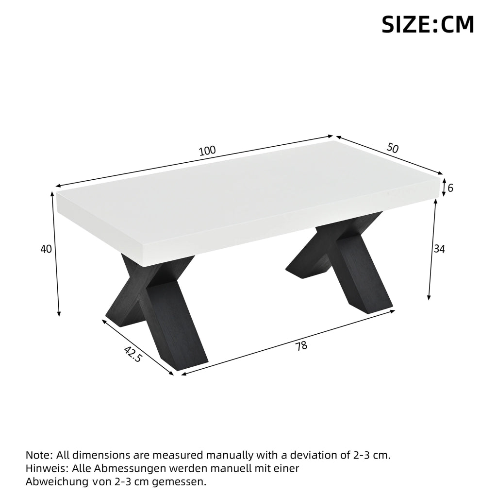 Tavolino da caffè moderno in MDF bianco e nero 100x50x40 cm