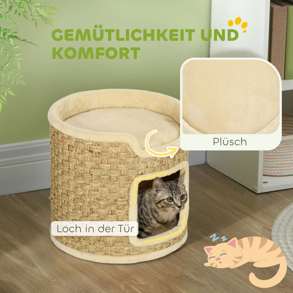 Tiragraffi per Gatti con Area Gioco e Riposo ¨C zephmum ¨C Peluche 38x37 cm Khaki-Beige