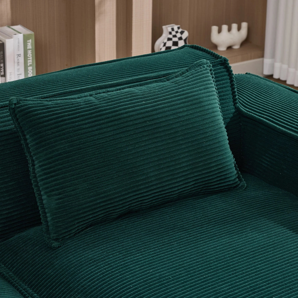 Divano lineare con cuscini e seduta elastica - in poliestere - verde retrò