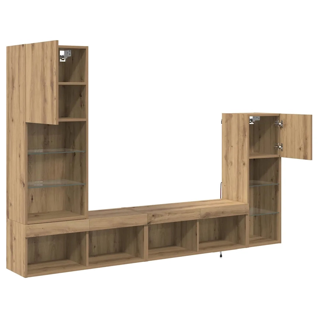 Unit¨¤ per TV a Muro 4 pz | Armadietto TV | Mobile Porta TV Rovere artigianale Legno multistrato