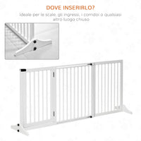 Cancellino per Cani Taglia Regolabile a 3 Pannelli 113-166x36x71 cm in Legno di Pino Bianco