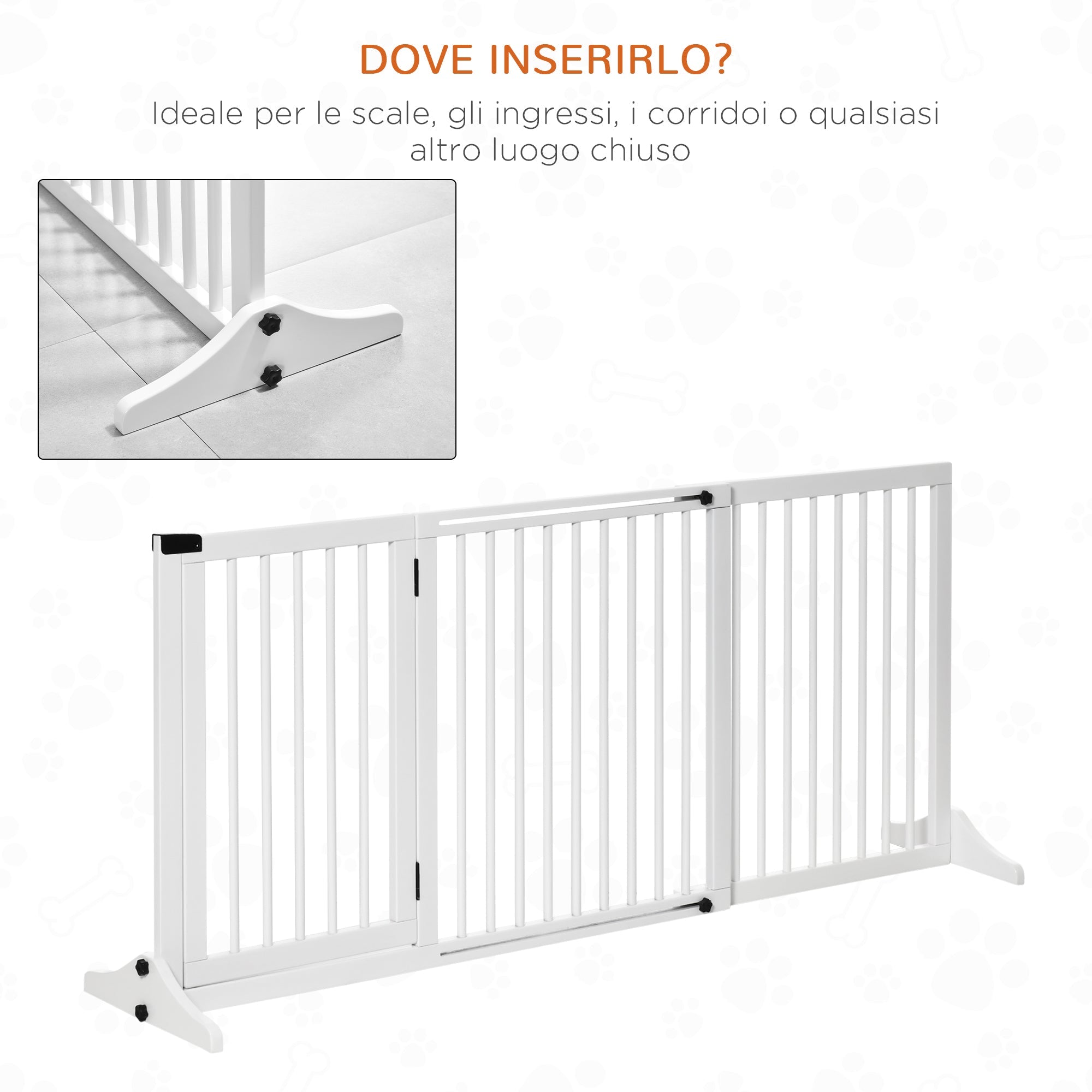 Cancellino per Cani Taglia Regolabile a 3 Pannelli 113-166x36x71 cm in Legno di Pino Bianco