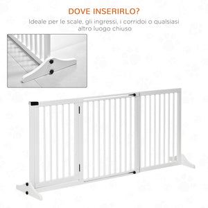 Cancellino per Cani Taglia Regolabile a 3 Pannelli 113-166x36x71 cm in Legno di Pino Bianco