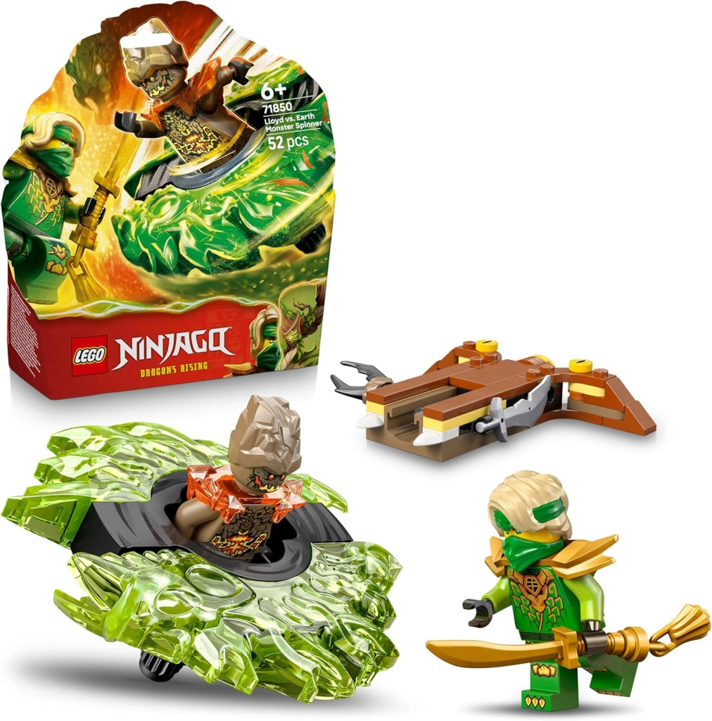 LEGO NINJAGO Lloyd Contro Spinner Mostro della Terra - Giocattolo Ninja Rotante con Lanciatore, Trottola da Combattiment
