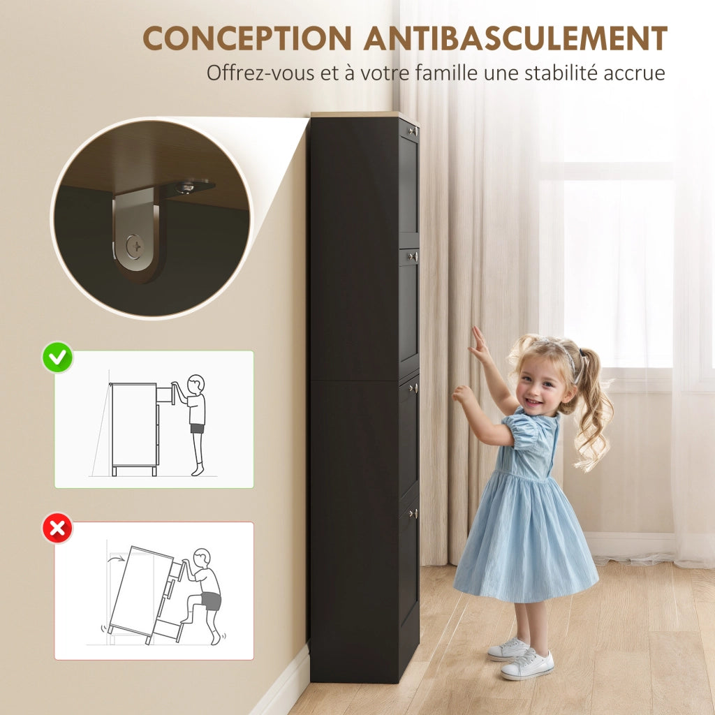 Scarpiera con 4 cassetti e ripiani regolabili ¨C zephmum ¨C 60x23,5x153 cm, nero