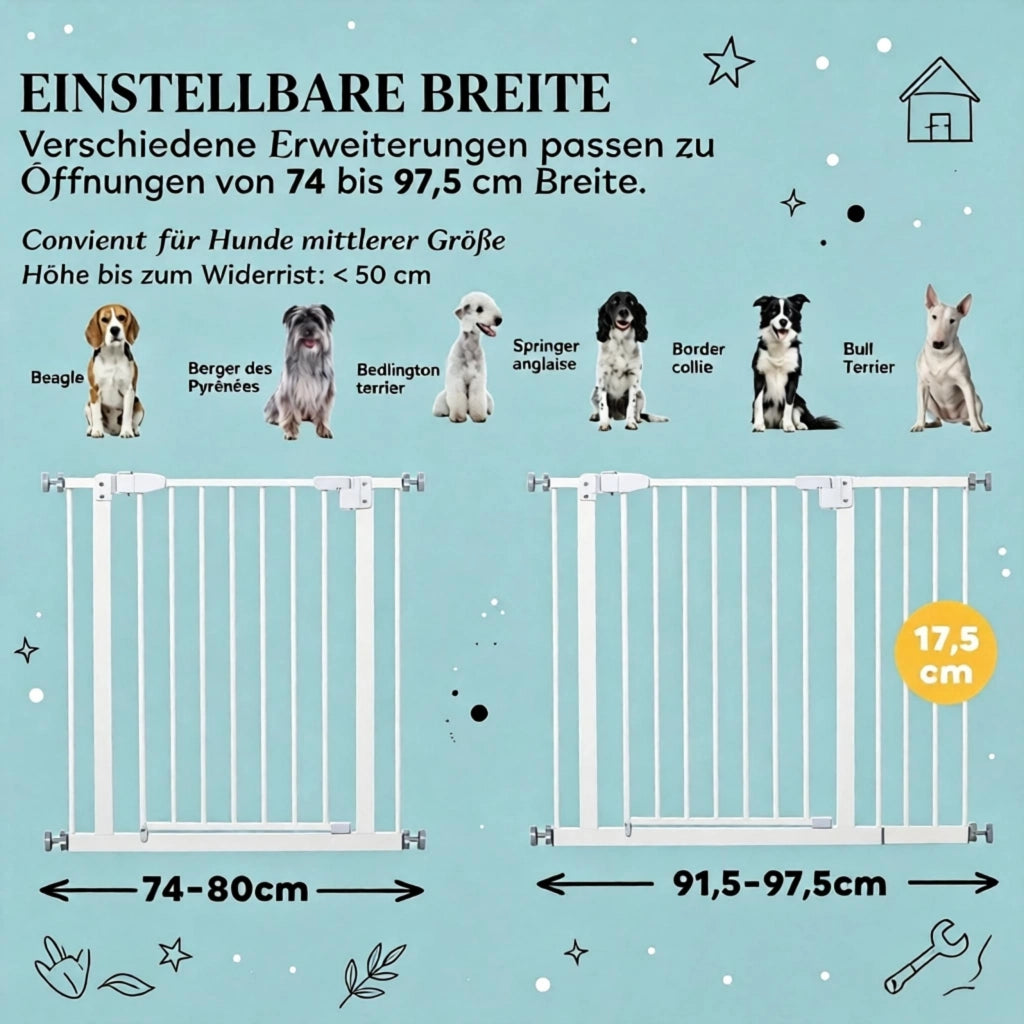 Cancello di sicurezza per scale e porte con larghezza estensibile, cancelletto di sicurezza regolabile per animali domestici, cancelletto estensibile