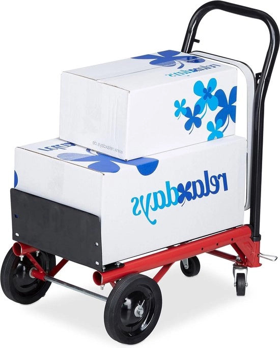 Kruiwagen multifunzionale con contenitore di rifiuti da 80 kg, professionale a colori rosso-nero con opzione di carrello a foro.