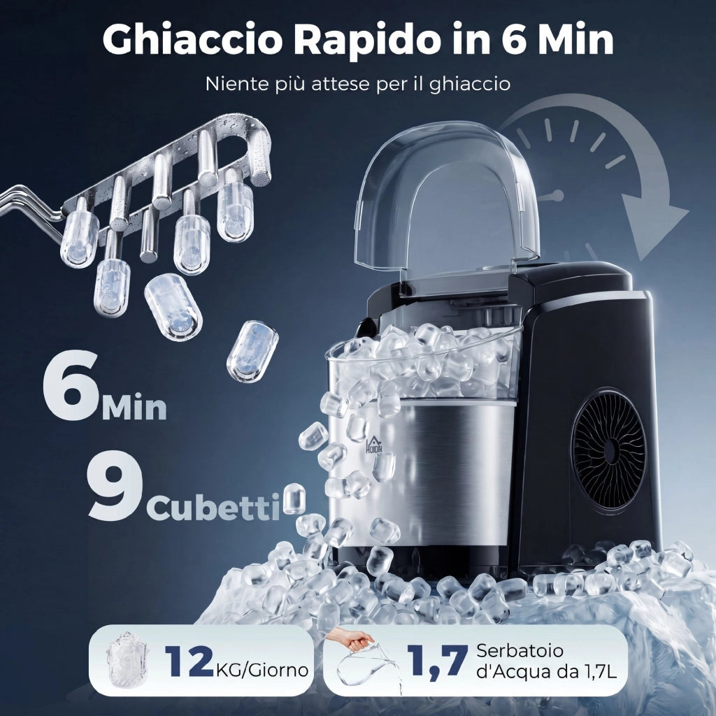 Macchina del Ghiaccio ¨C Zephmum ¨C Nera, PP e Acciaio Inox, 24.2x35.3x33 cm