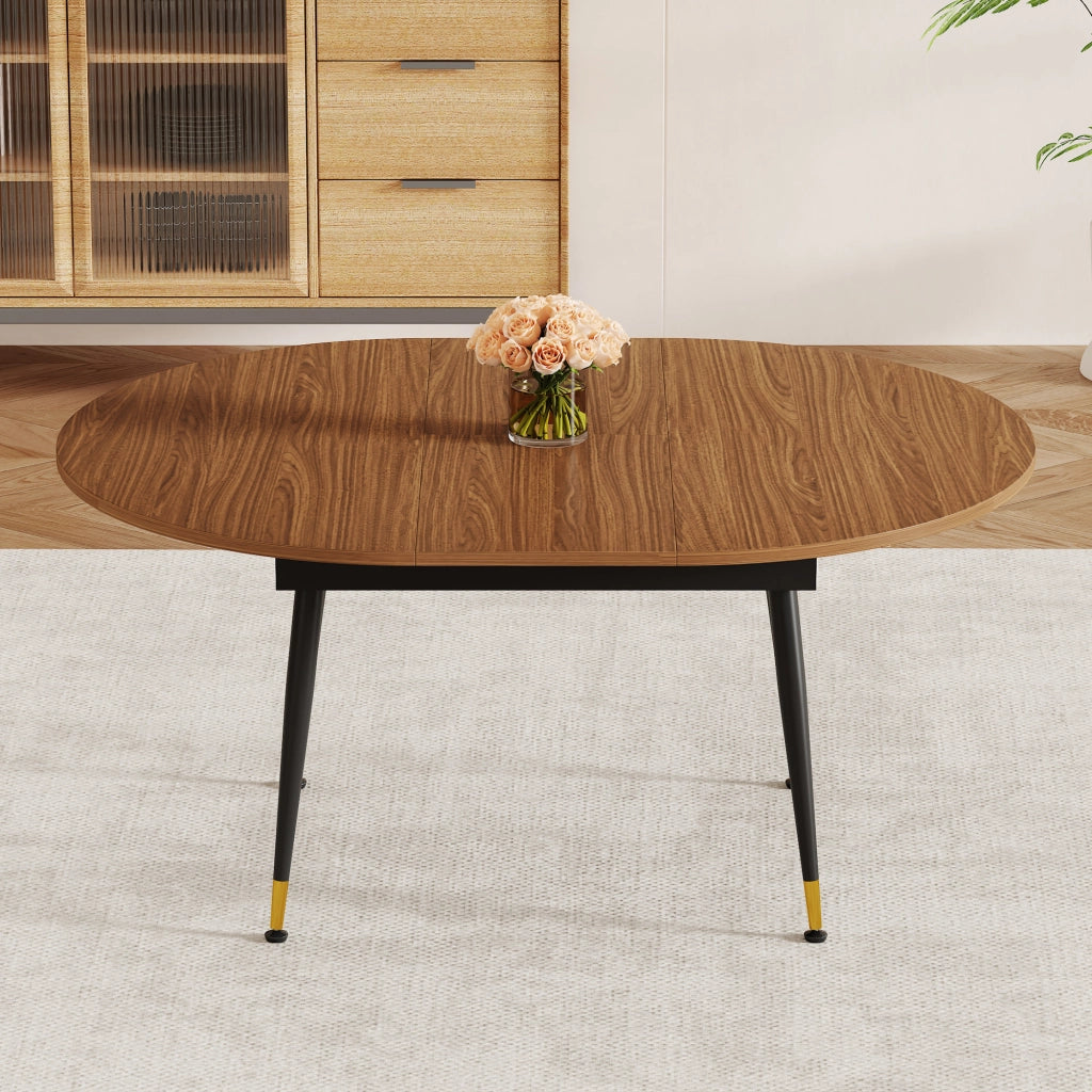 Tavolo da pranzo ovale in MDF e metallo nero e noce per sala da pranzo e cucina