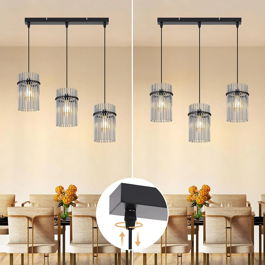 Lampada a sospensione ZMH vintage a 3 fiamme in vetro nero E27 (senza lampadina)