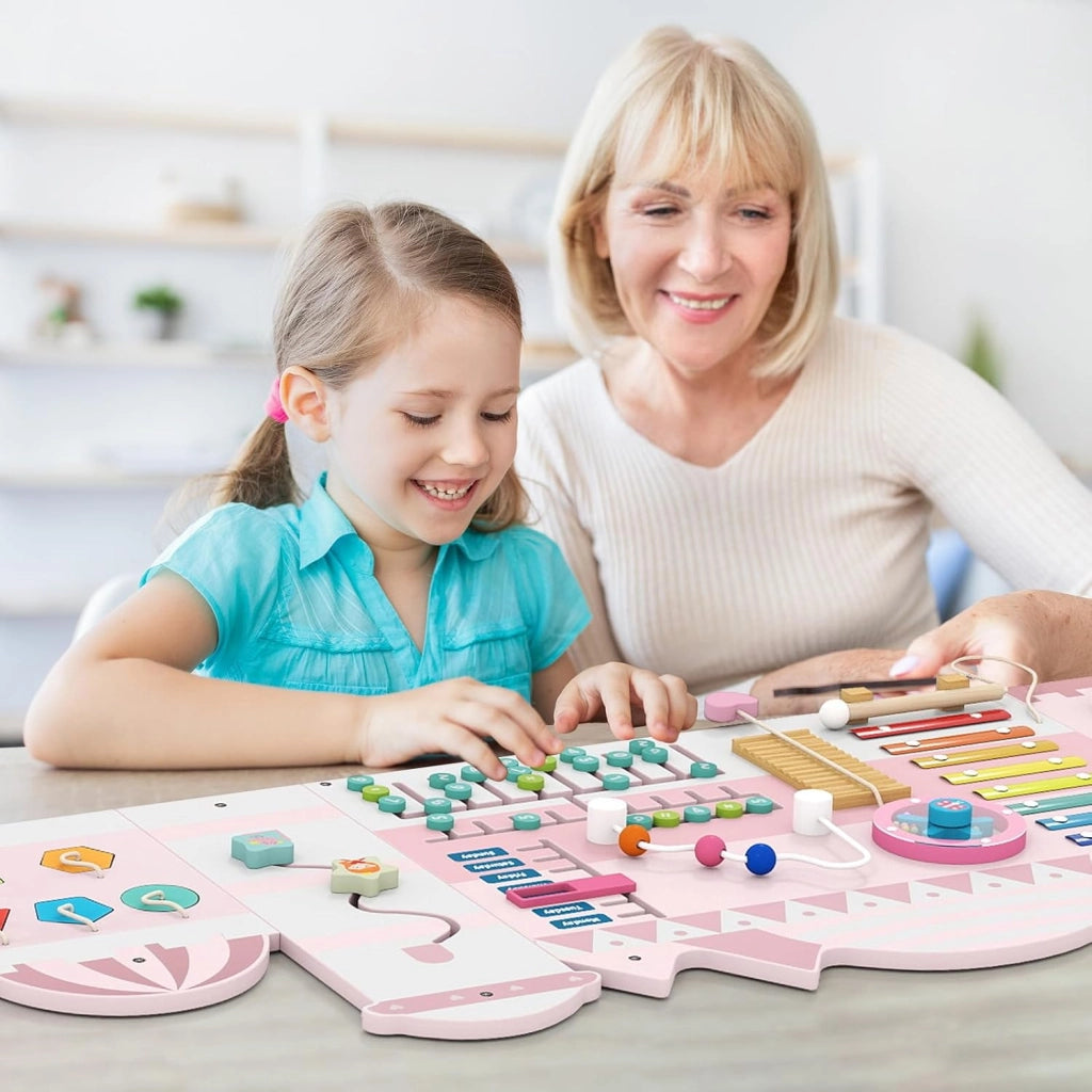 Pannelli da Parete con attività, Busy Board 11 in 1 Montessori in Legno per Sviluppo Sensoriale, Centro di attività Educativo Montato a Parete per Stanza Giochi, Asilo Nido (Castello)