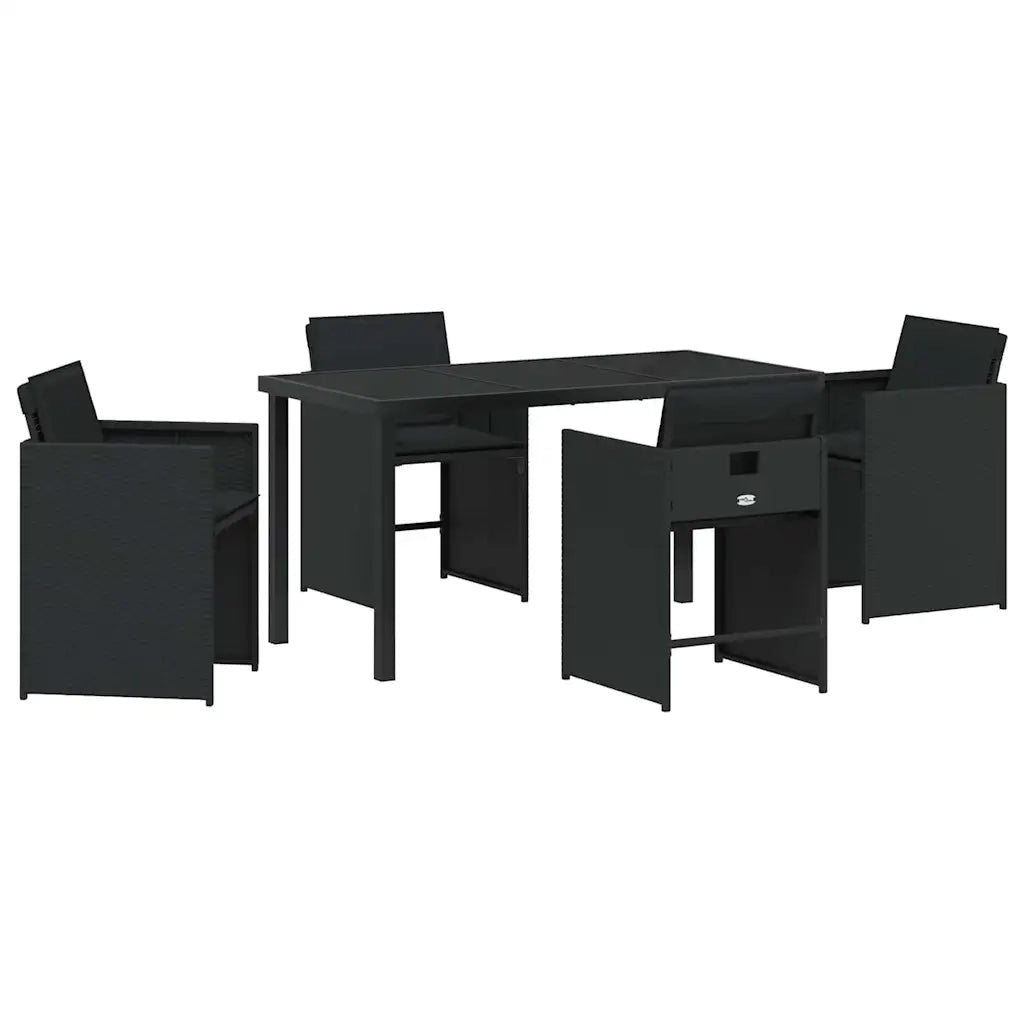 Set da Pranzo per Giardino con cuscino 5 pz | Set Salotto da Giardino Nero polyrattan