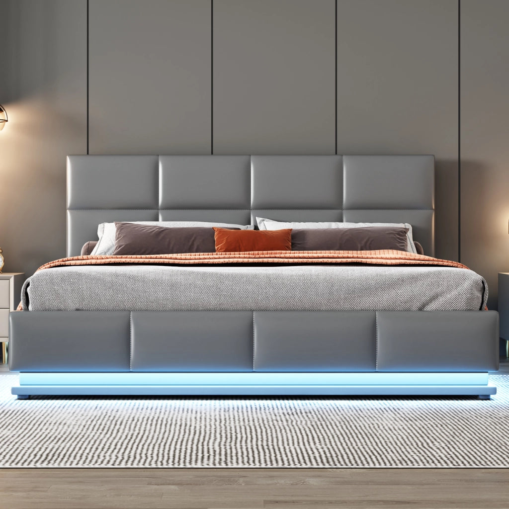 Letto Contenitore 160 x 200 cm; Letto Matrimoniale - LED e Testiera Regolabile - Grigio