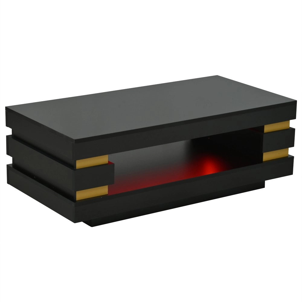 Tavolino da Caff¨¨ con Vano Contenitore e LED ¨C MINIMAL ¨C MDF Nero Lucido 100x50x35