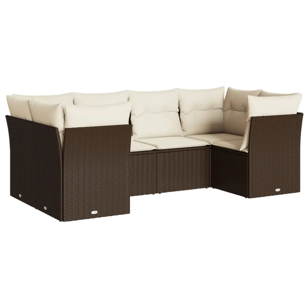 Set Divano da Giardino 6 pz con Cuscini Marrone in Polyrattan 3218113
