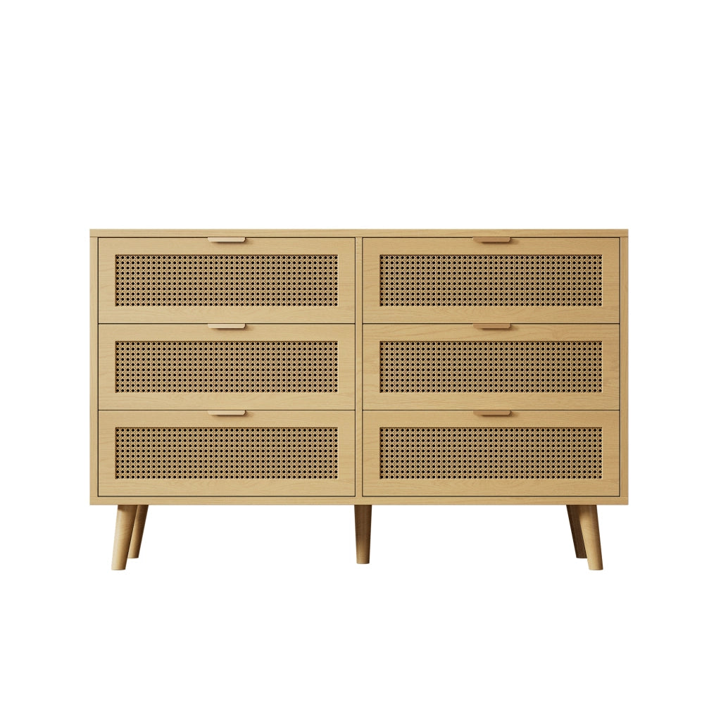 Com¨° con 6 cassetti in stile r¨¦tro, credenza in truciolare e legno massello, colore noce, 120x76,5x40 cm