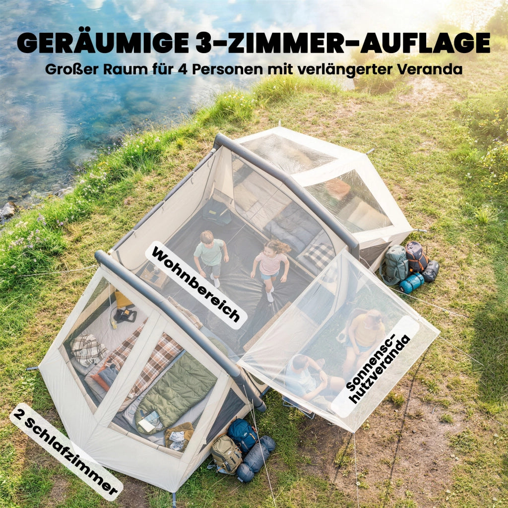 Tenda Gonfiabile 4 Persone con 2 Camere e Anticamera ¨C zephmum ¨C Verde