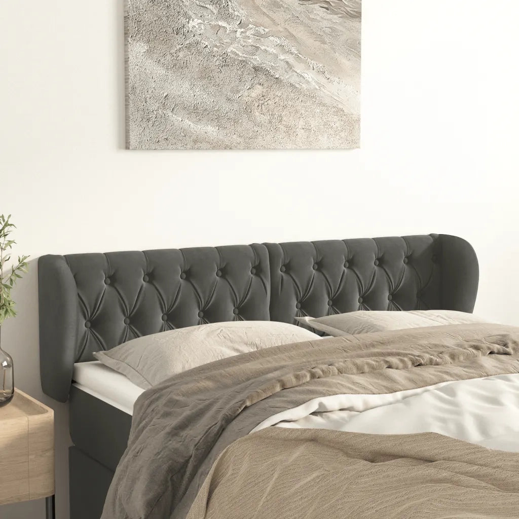 Testiera ad Orecchio-Testata con Orecchie Grigio Scuro 163x23x78/88 cm in Velluto 925738