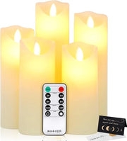 Pacchetto di 5 candele LED, 7,5*10/12,5/15/17,5/20cm candele LED senza fiamma, alimentate a batterie, candele LED acqua-resistenti per esterni, con telecomando, adatte per matrimoni, feste, Natale e decorazione di casa. Senza batterie.