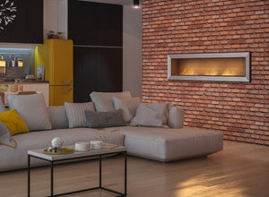 Camino a Bioetanolo da Parete/Incasso 180x49 cm Frame 1800 Inox con Vetro