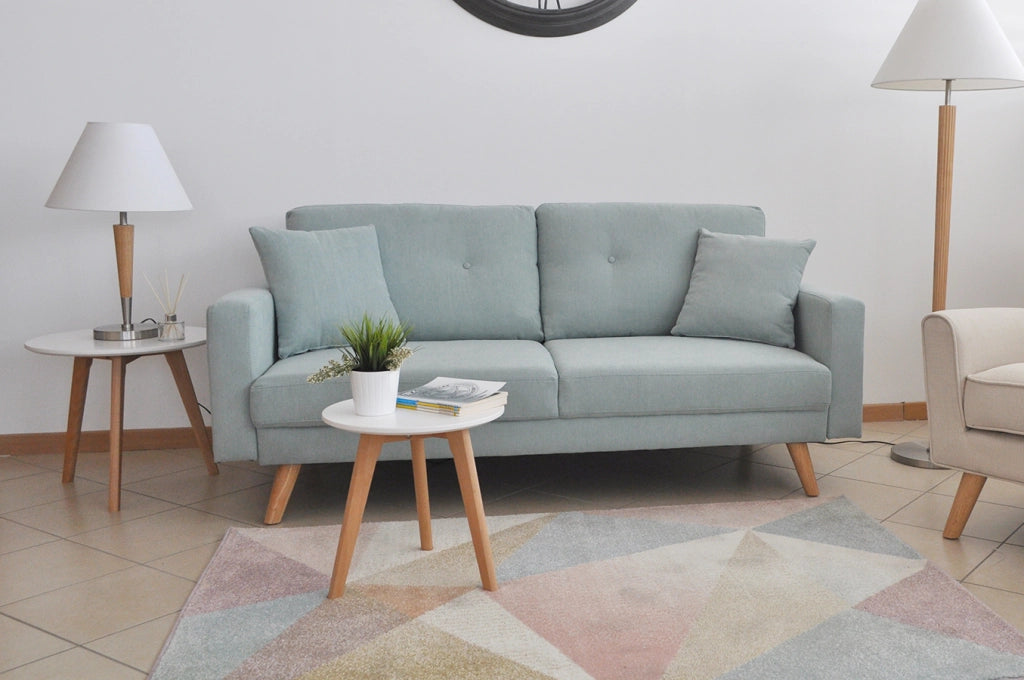 Divano 3 posti in tessuto vellutato verde tiffany piedi in legno - Chloe - DI-CH20FBC-PL