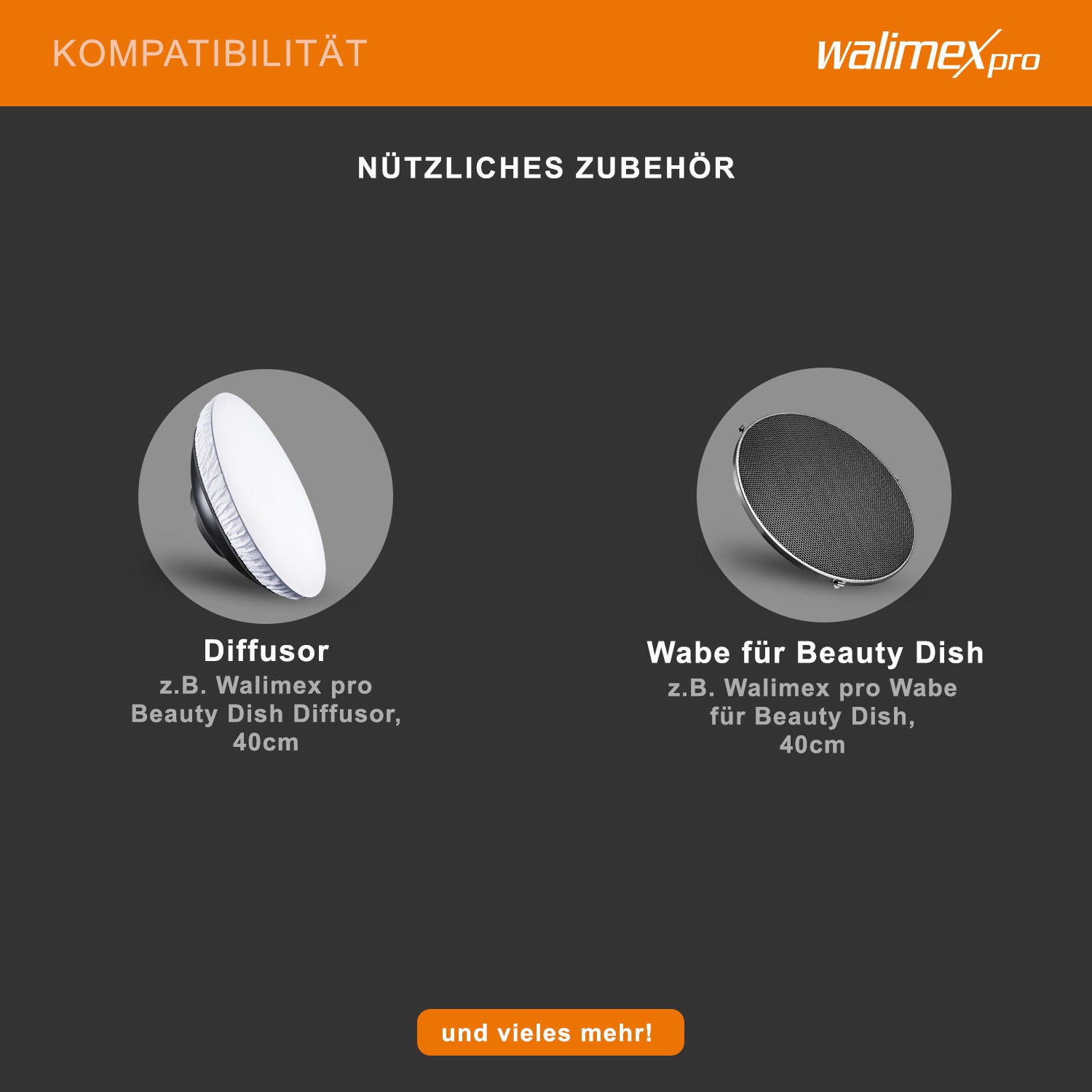 Beauty Dish Ø 40 cm per attacco Bowens e Walimex pro, riflettore per luce morbida, per fotografia beauty ritrattistica