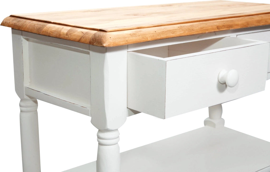 Biscottini Tavolino Country in legno massello di tiglio struttura bianca anticata piano finitura naturale L80xPR38xH80 cm. Made in Italy