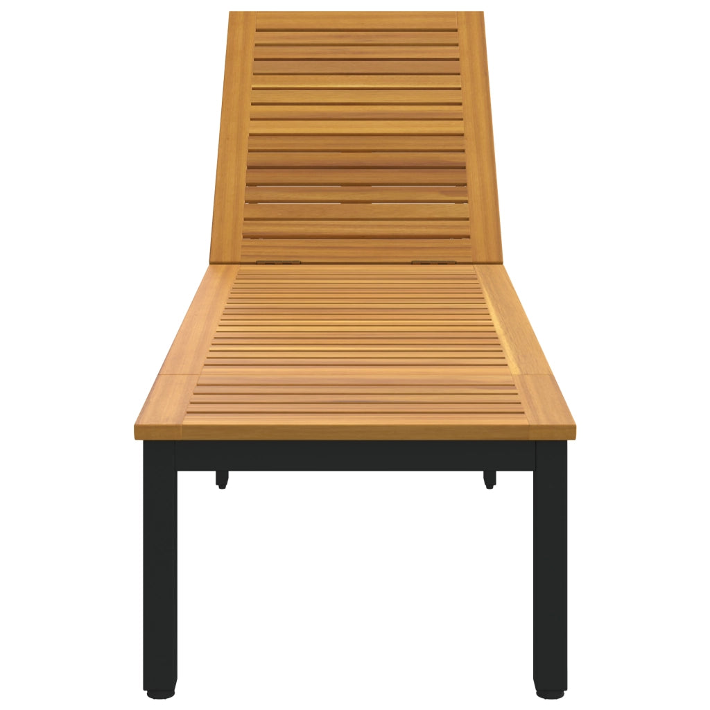 Lettino Prendisole Nero 200x55x35 cm in Legno di Acacia