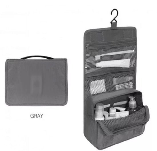 Toilettes grigie con cerniera (42*24*8 cm), toilette da donna, cassetto per il viso, borsa cosmetica unisex, borsa da viaggio con cerniera, toilette impermeabile