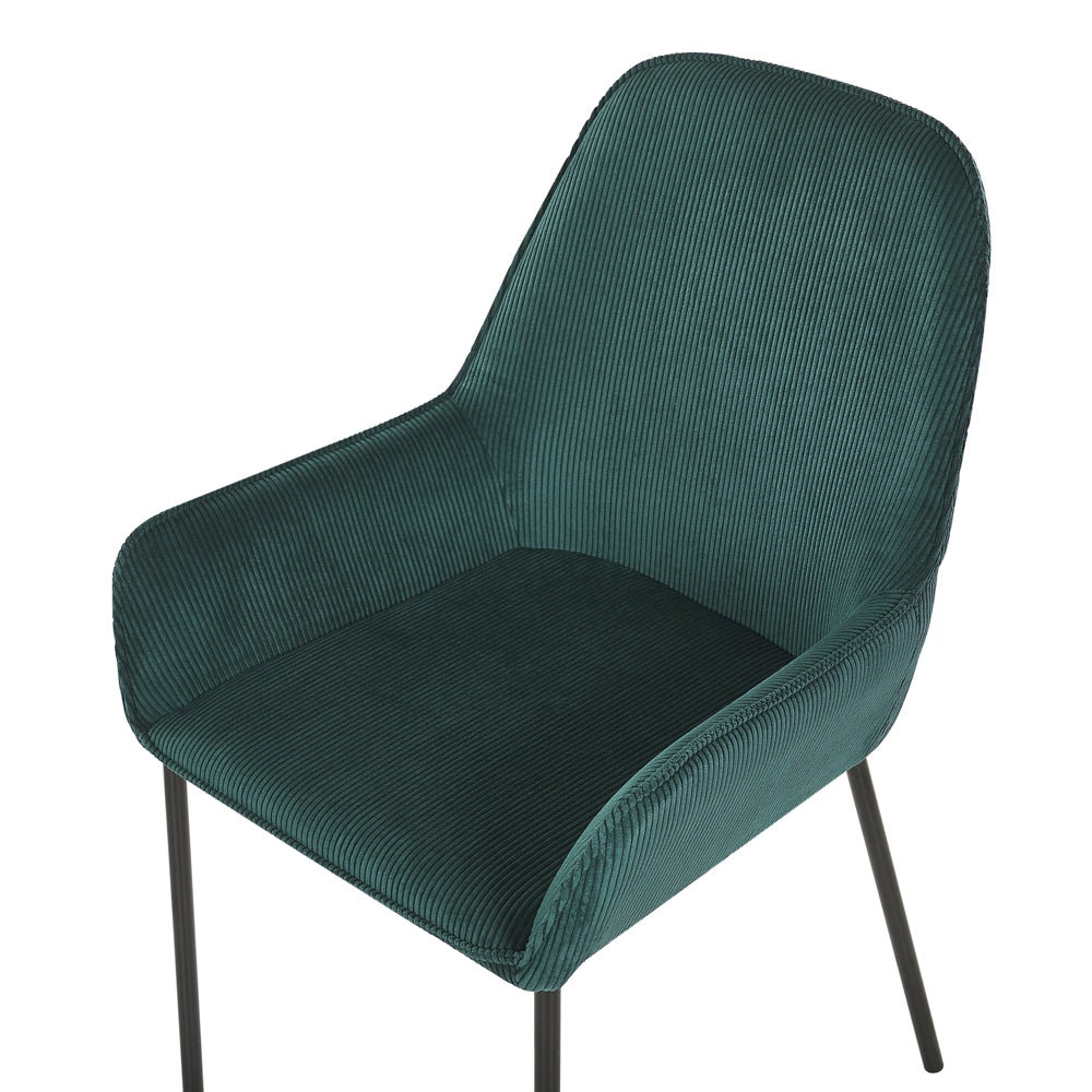 Set di 2 sedie per sala da pranzo sedile imbottito in tessuto di velluto a coste gambe in metallo Nero stile moderno
