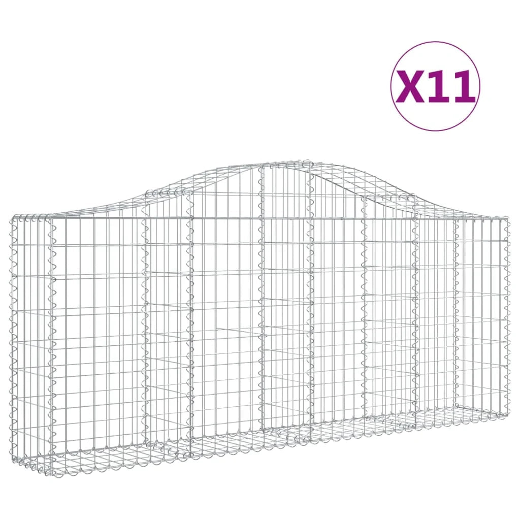 Cestini gabbioni recinzione a gabbia muro di contenimento ad arco 11 pezzi 200 x 30 x 80/100 cm ferro zincato argento 02_0040318