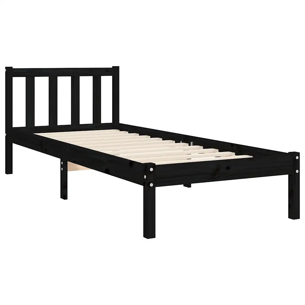 Giroletto con Testiera-Struttura Letto con testiera Nero Small Single in Legno Massello 521643