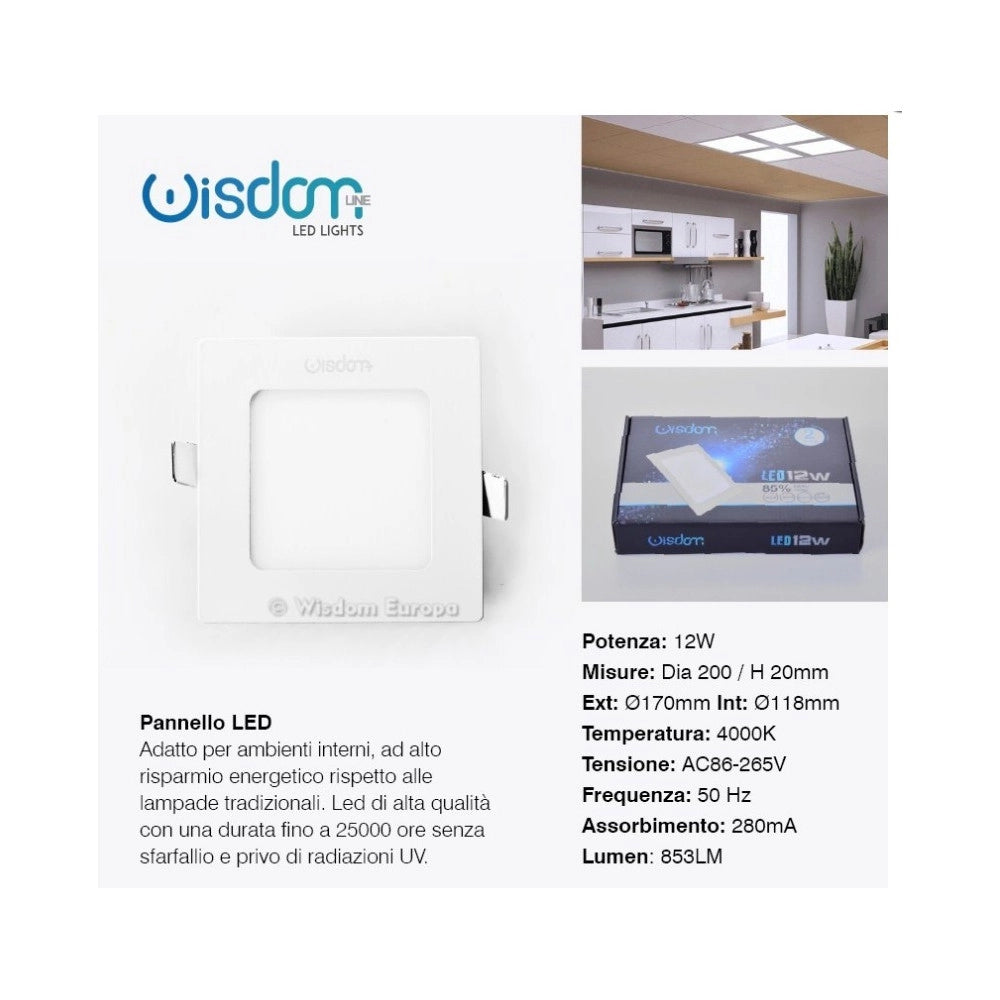 Trade Shop - Pannello A Led Tondo O Quadrato Ad Da Incasso Luce Fredda Calda Neutra Wisdom -