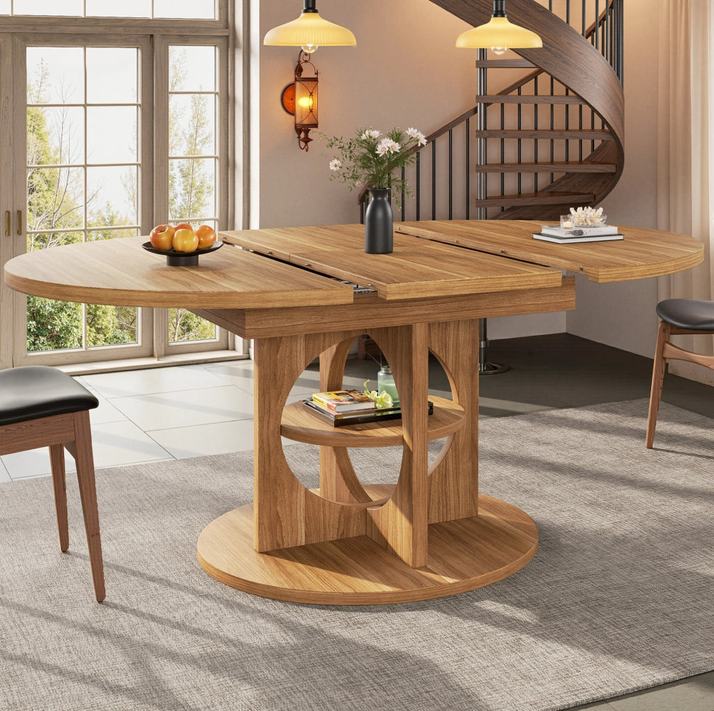 Tavolo da pranzo allungabile ovale 110-150 cm con ripiano