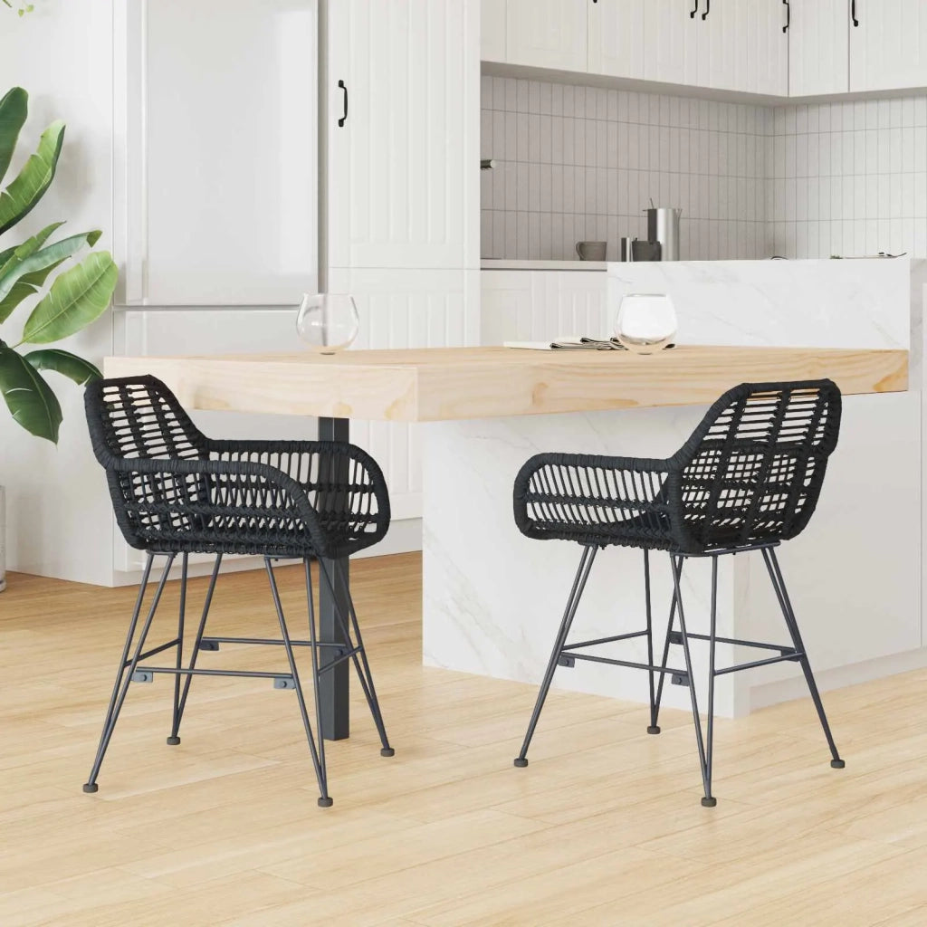 Sedia da pranzo 2 pcs Rattan e Ferro Nero 55 x 50 x 74 cm