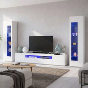 Parete attrezzata da soggiorno Aslhey, Made in Italy, Mobile porta TV, Set salotto moderno, cm 300x40h162, Bianco lucido