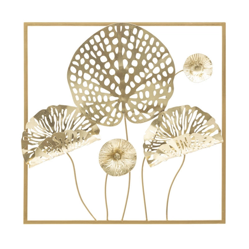 Pannello In Ferro Gold Flowers cm 50x5x50