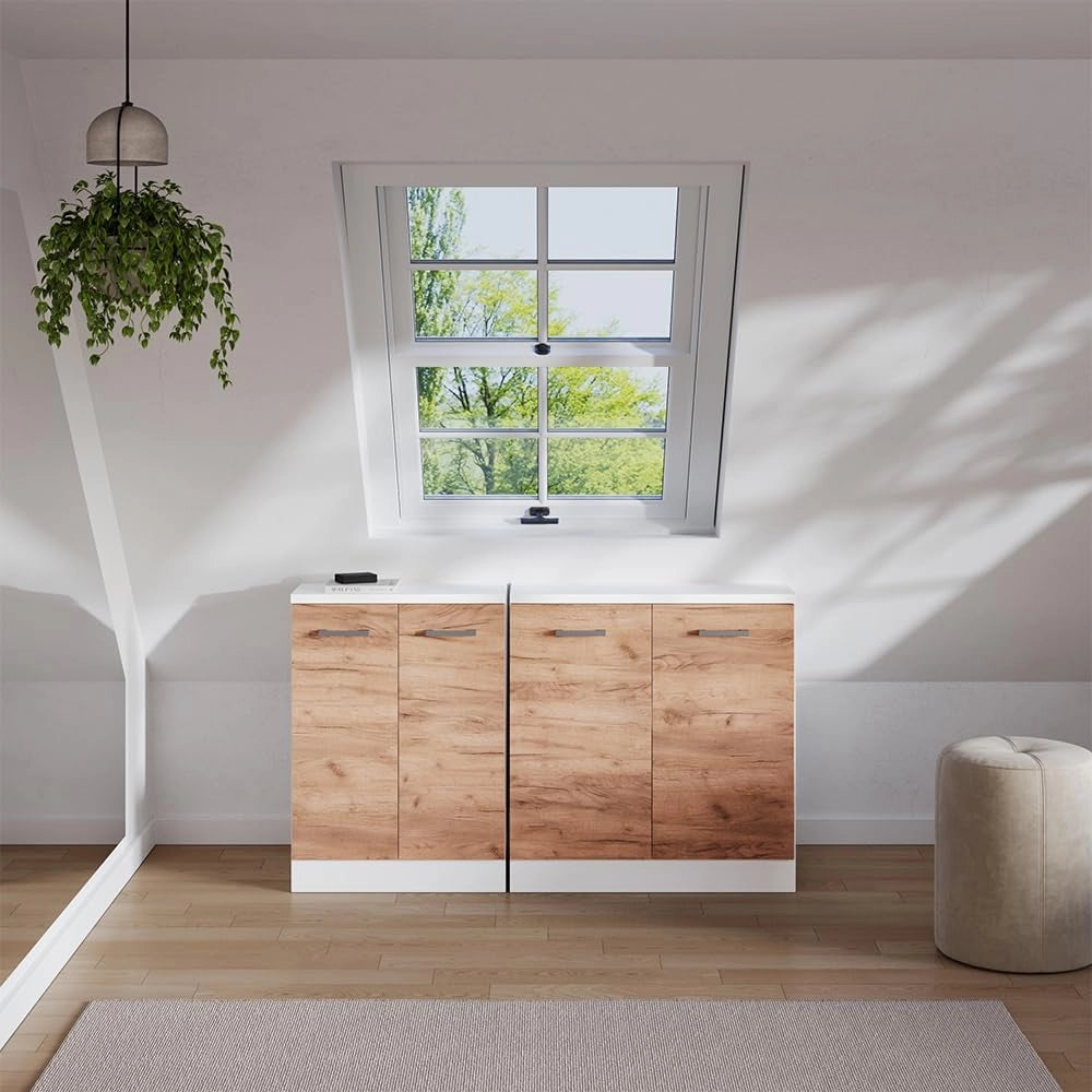 Set di mobili sottotetto Rion, Quercia dorata, 140 cm Set di 2 carcasse armadio profondità 60 cm, adatto per il salvaspazio sotto tetti spioventi