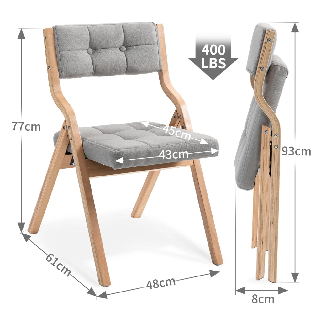 Sedia da Pranzo Pieghevole Set da 2 con Seduta Imbottita e Schienale, in Legno Grigio